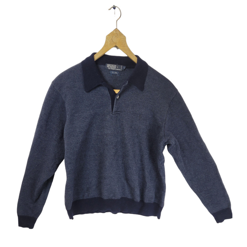 Polo by Ralph Lauren Wool Blend Dark Blue Collared Long Sleeve Sweater